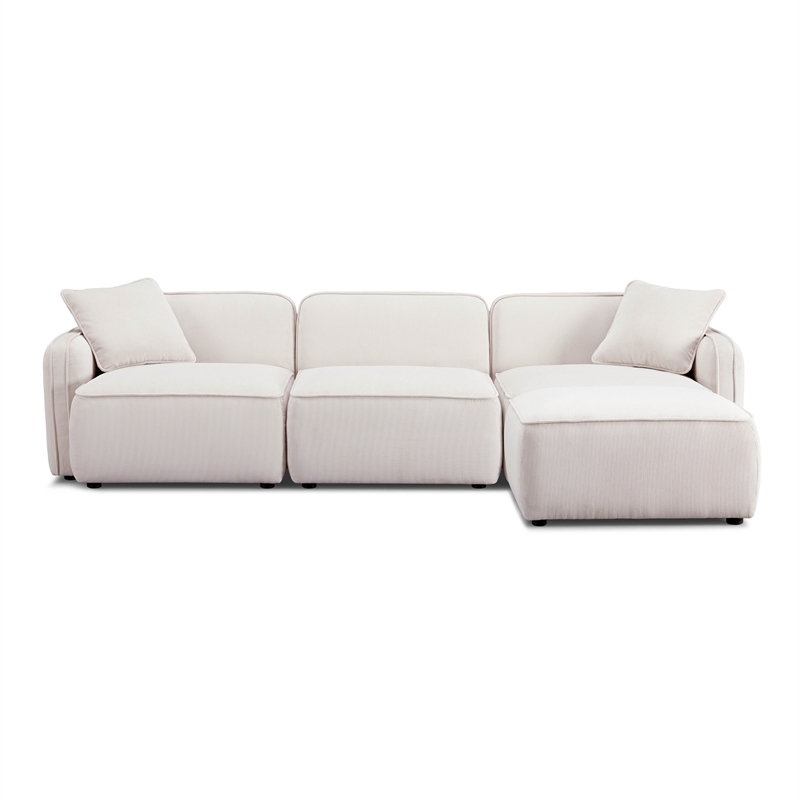 Pemberly Row White Sand Performance Corduroy Velvet 4-Piece Modular Sectional