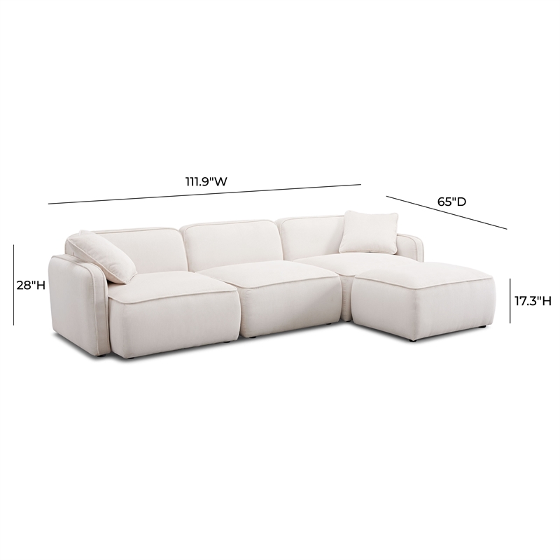 Pemberly Row White Sand Performance Corduroy Velvet 4-Piece Modular Sectional