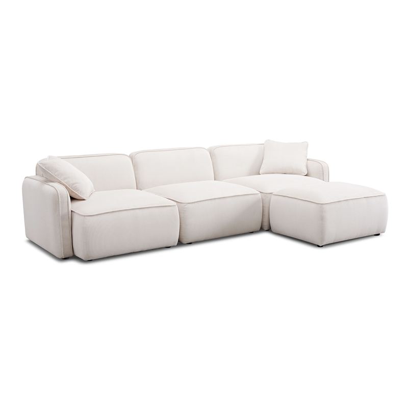 Pemberly Row White Sand Performance Corduroy Velvet 4-Piece Modular Sectional