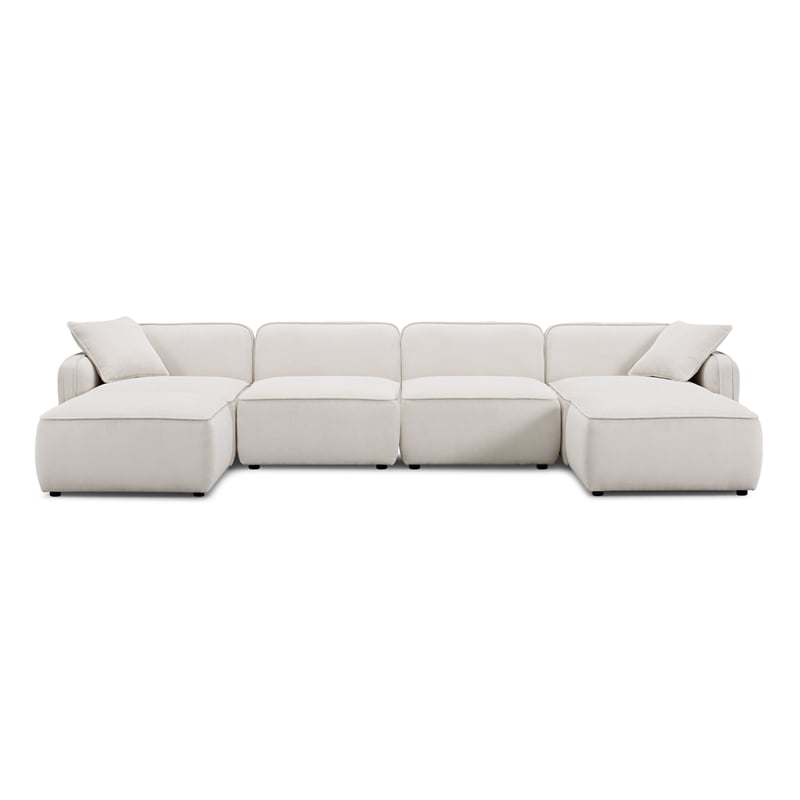 Pemberly Row White Sand Performance Corduroy Velvet 6-Piece Modular U-Sectional