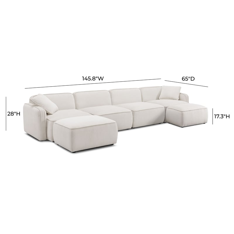Pemberly Row White Sand Performance Corduroy Velvet 6-Piece Modular U-Sectional