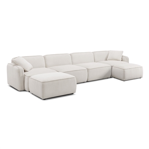 Pemberly Row White Sand Performance Corduroy Velvet 6-Piece Modular U-Sectional