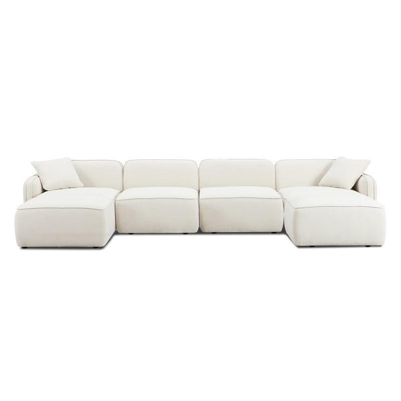 Pemberly Row Sand Upcycled Linen 6-Piece Modular U-Sectional