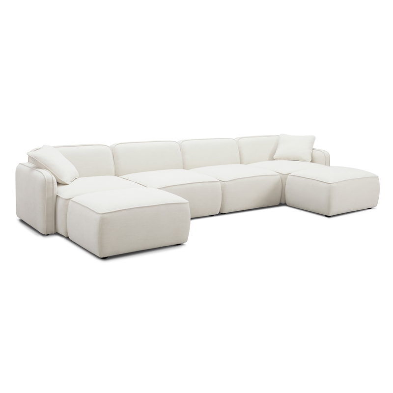 Pemberly Row Sand Upcycled Linen 6-Piece Modular U-Sectional