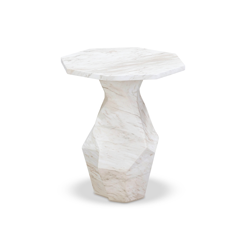 Pemberly Row Contemporary White Faux Marble Round Side Table
