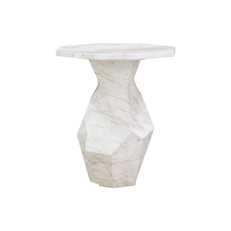 Pemberly Row Contemporary White Faux Marble Round Side Table