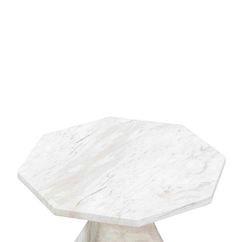 Pemberly Row Contemporary White Faux Marble Round Side Table