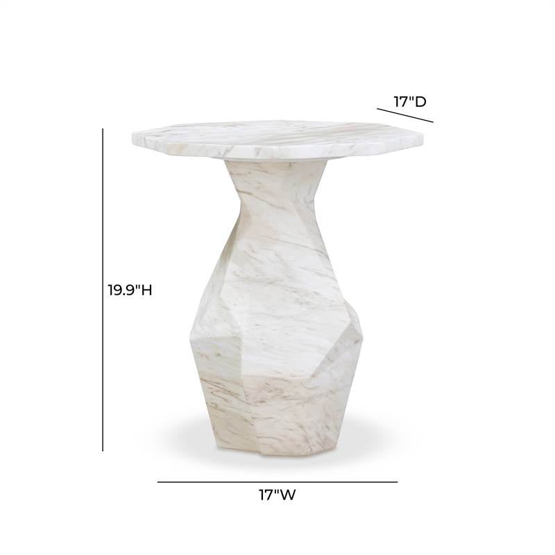 Pemberly Row Contemporary White Faux Marble Round Side Table