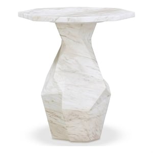 Pemberly Row Contemporary White Faux Marble Round Side Table
