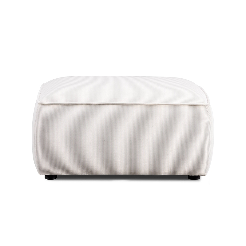 Pemberly Row Contemporary White Sand Performance Corduroy Velvet Ottoman