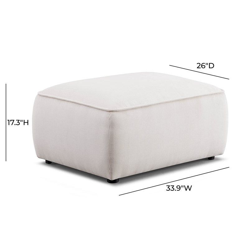 Pemberly Row Contemporary White Sand Performance Corduroy Velvet Ottoman