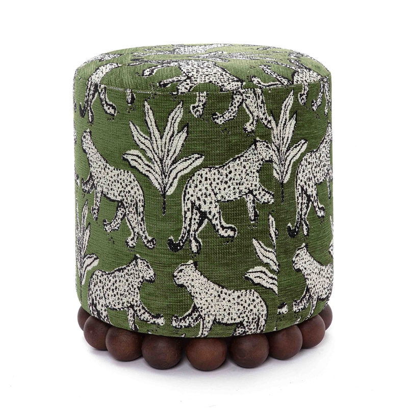 Pemberly Row Contemporary Olive Green Leopard Jacquard Ottoman