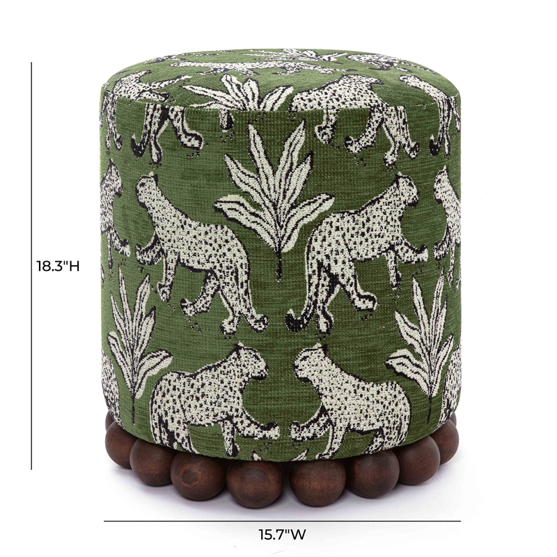 Pemberly Row Contemporary Olive Green Leopard Jacquard Ottoman