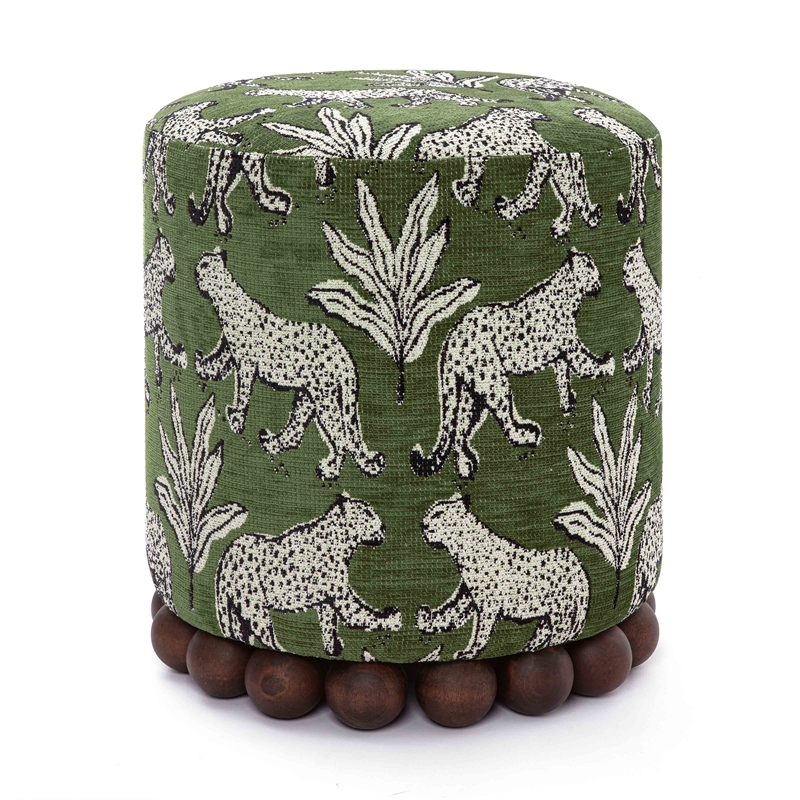 Pemberly Row Contemporary Olive Green Leopard Jacquard Ottoman