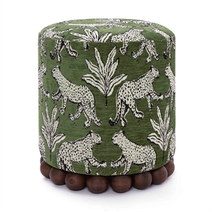 Pemberly Row Contemporary Olive Green Leopard Jacquard Ottoman