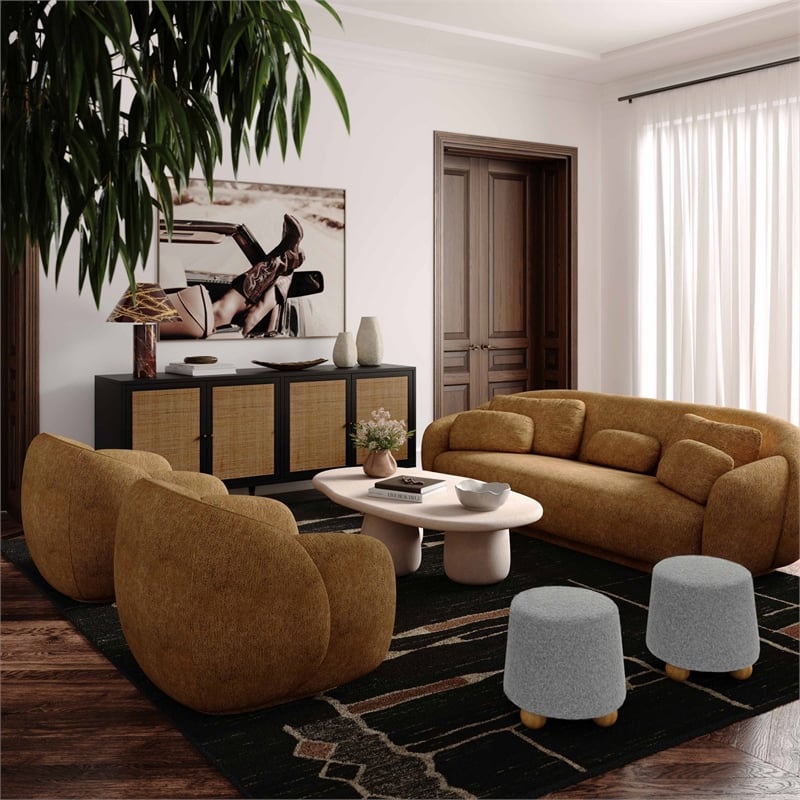 Pemberly Row Contemporary Accent Stone Gray Loose Mohair Ottoman