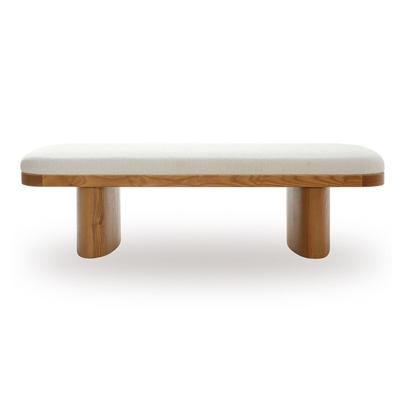 Pemberly Row Contemporary White Performance Boucle Large Bench
