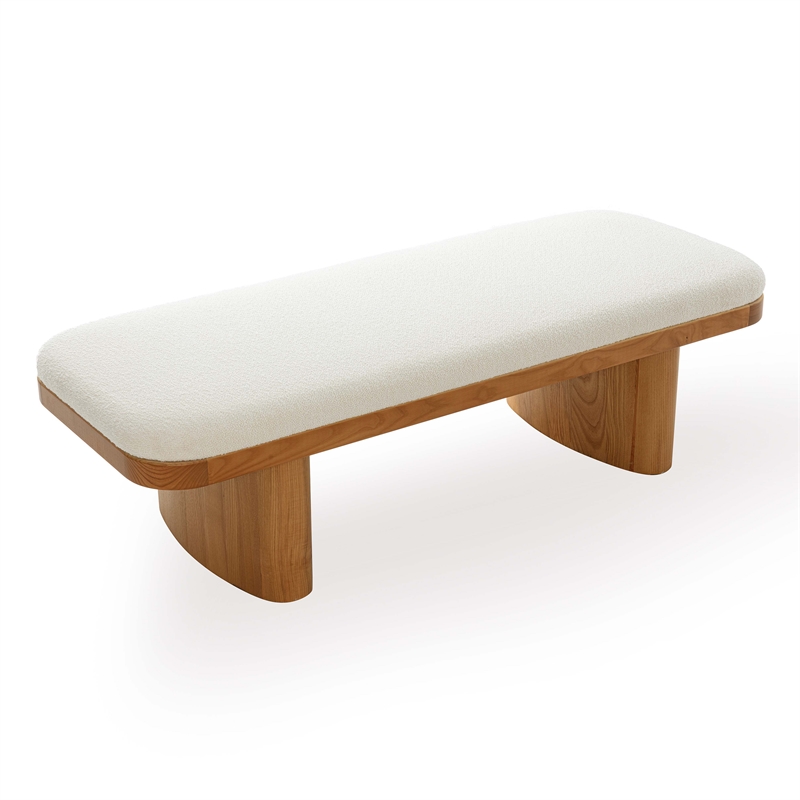 Pemberly Row Contemporary White Performance Boucle Large Bench