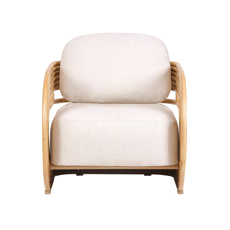 Pemberly Row Contemporary Cream Fabric and Natural Rattan Accent Chair