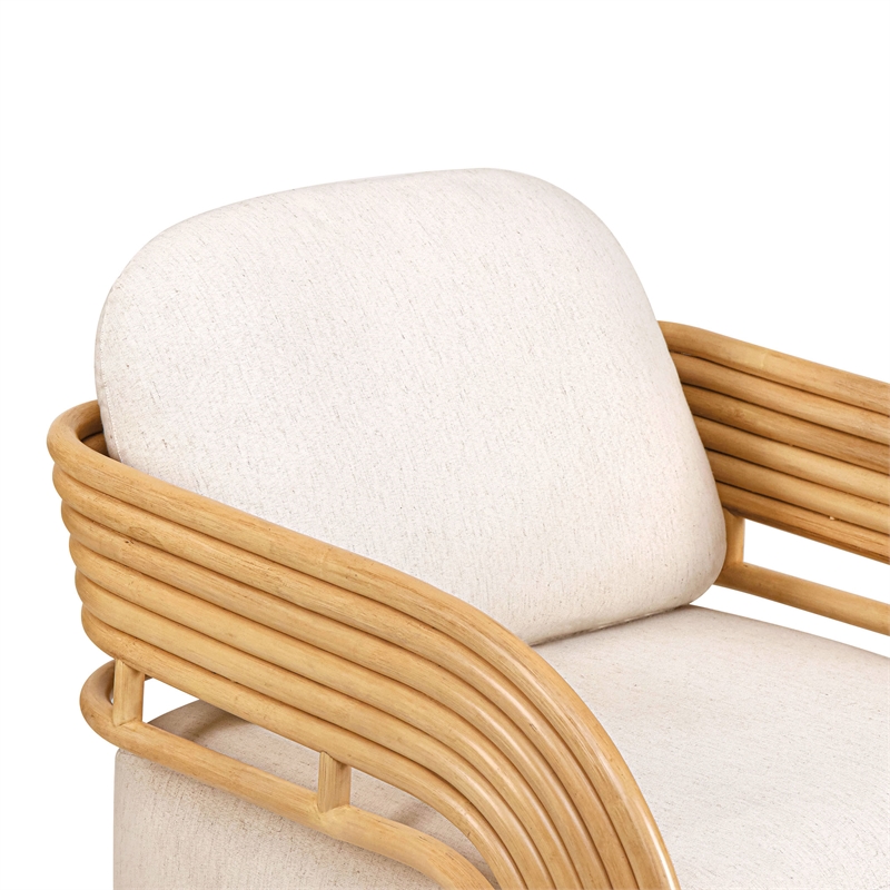 Pemberly Row Contemporary Cream Fabric and Natural Rattan Accent Chair