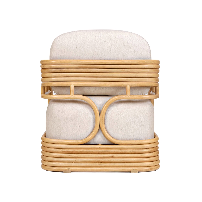 Pemberly Row Contemporary Cream Fabric and Natural Rattan Accent Chair