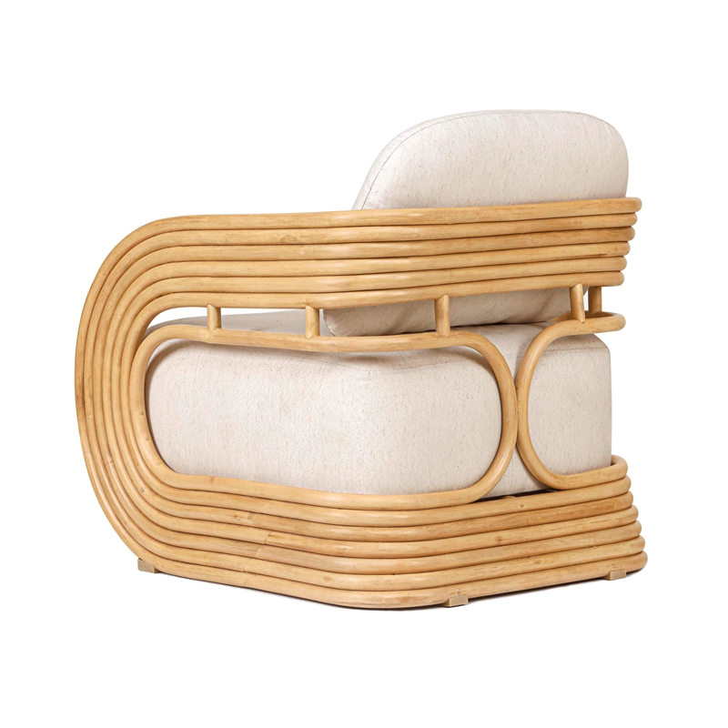 Pemberly Row Contemporary Cream Fabric and Natural Rattan Accent Chair