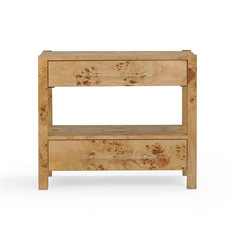 Pemberly Row Contemporary Accent Honey Burl Wooden Nightstand