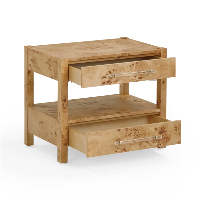 Pemberly Row Contemporary Accent Honey Burl Wooden Nightstand