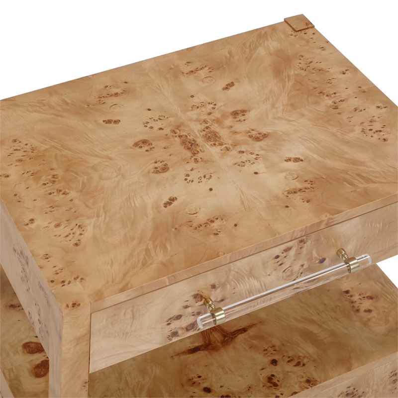Pemberly Row Contemporary Accent Honey Burl Wooden Nightstand