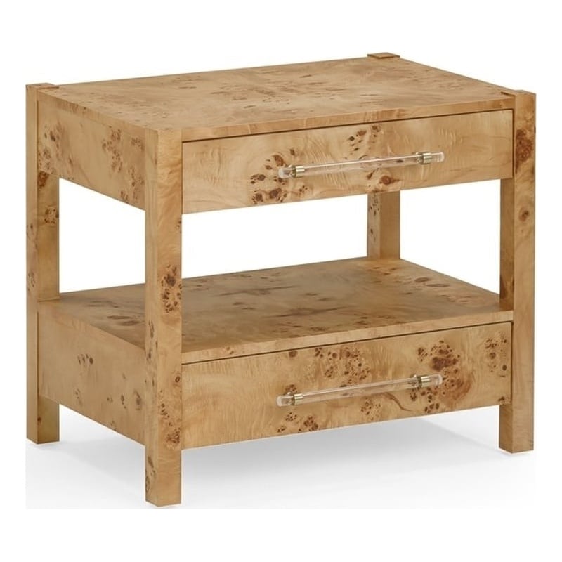 Pemberly Row Contemporary Accent Honey Burl Wooden Nightstand