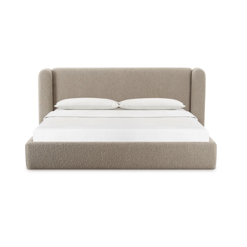 Pemberly Row Contemporary Accent Tan Upholstered Rich Boucle King Bed