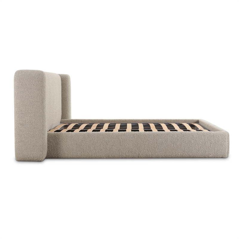 Pemberly Row Contemporary Accent Tan Upholstered Rich Boucle King Bed