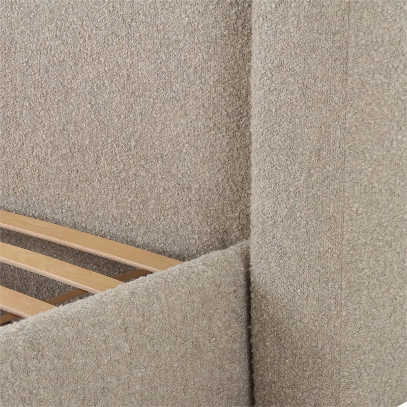 Pemberly Row Contemporary Accent Tan Upholstered Rich Boucle King Bed