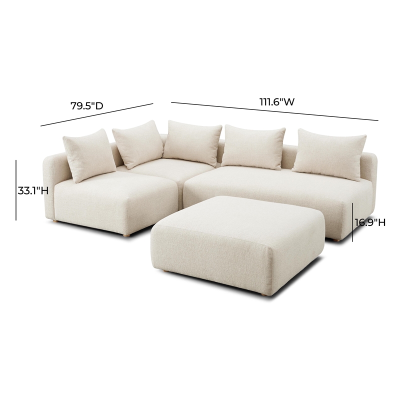Pemberly Row Cream Heavy Textured Fabric 4-Piece Modular Chaise Sectional