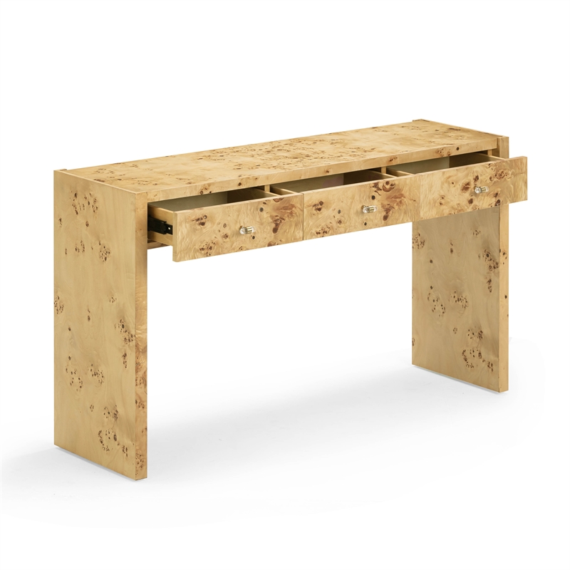 Pemberly Row Contemporary Accent Natural Finish Burl Console Table
