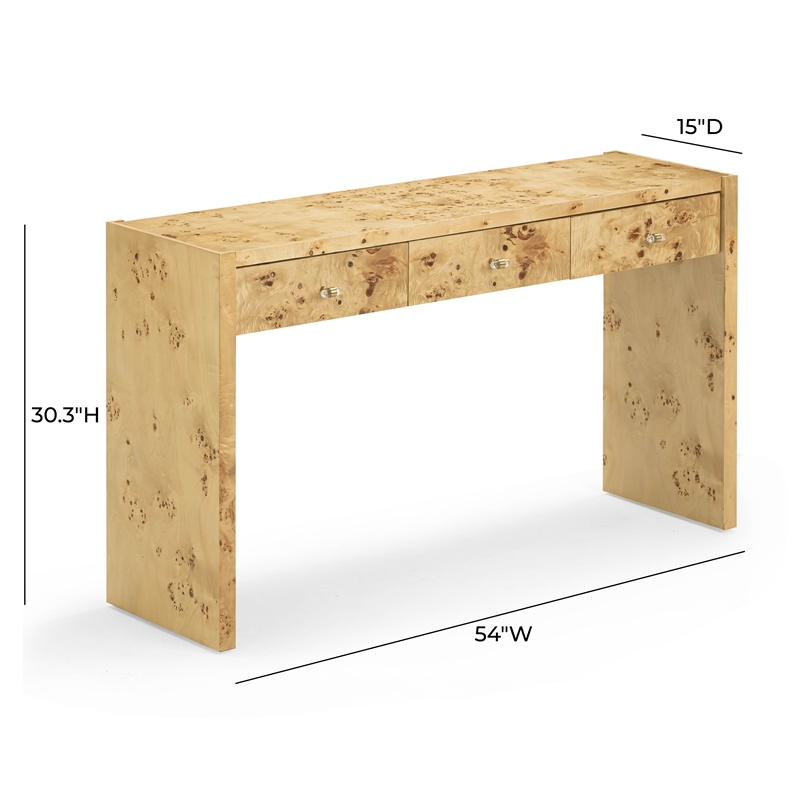 Pemberly Row Contemporary Accent Natural Finish Burl Console Table