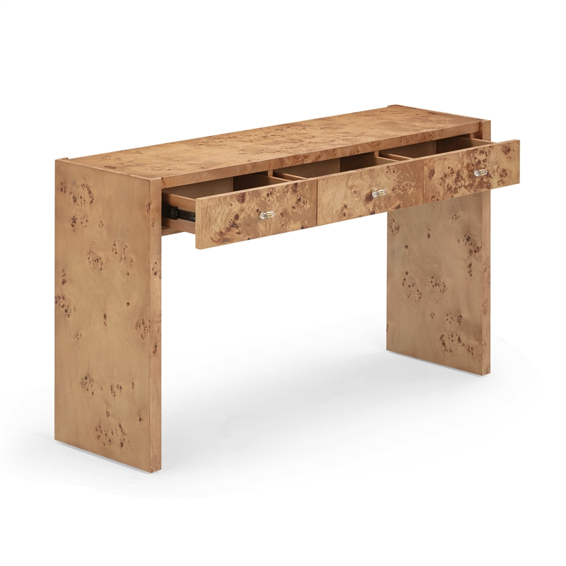 Pemberly Row Contemporary Accent Honey Burl Wooden Console Table