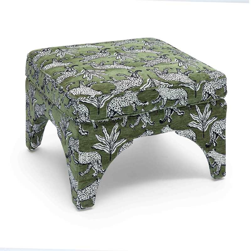 Pemberly Row Contemporary Olive Green Leopard Jacquard Ottoman