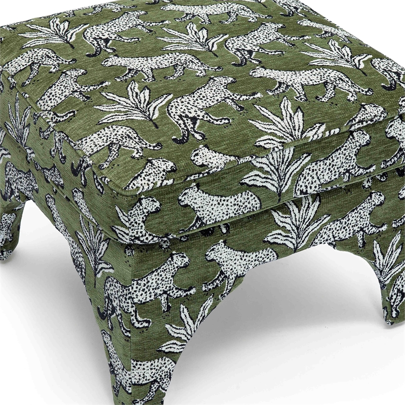 Pemberly Row Contemporary Olive Green Leopard Jacquard Ottoman