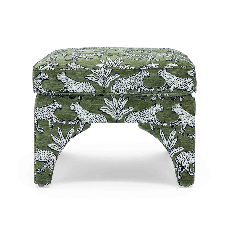Pemberly Row Contemporary Olive Green Leopard Jacquard Ottoman