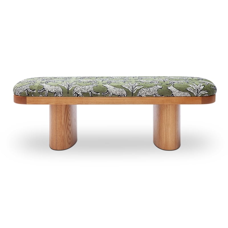 Pemberly Row Contemporary Olive Green Leopard Jacquard Bench