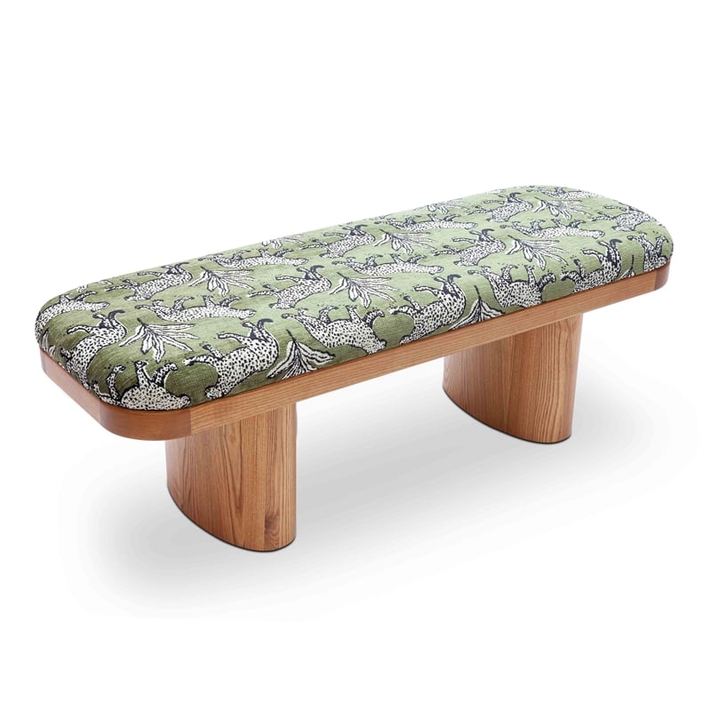 Pemberly Row Contemporary Olive Green Leopard Jacquard Bench