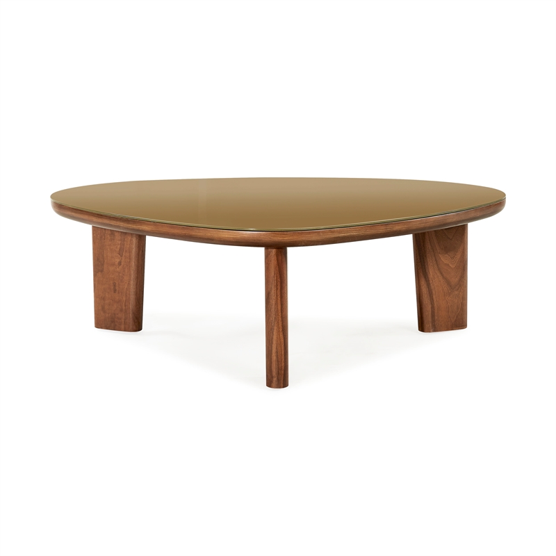 Pemberly Row Contemporary Walnut and Glass Triangular Coffee Table