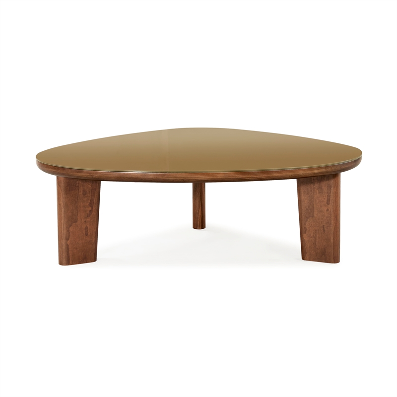 Pemberly Row Contemporary Walnut and Glass Triangular Coffee Table