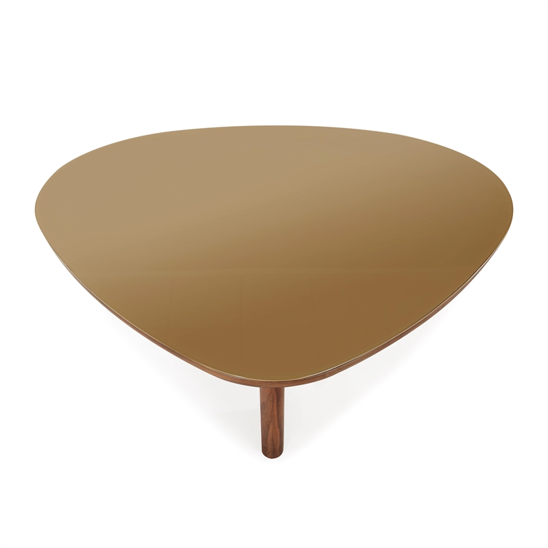 Pemberly Row Contemporary Walnut and Glass Triangular Coffee Table
