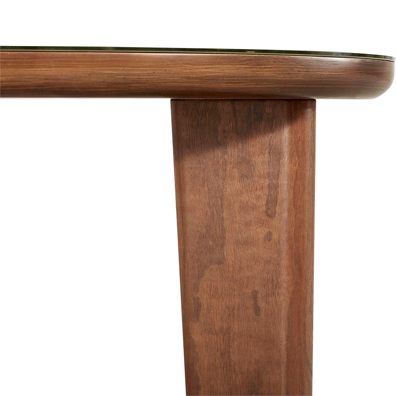 Pemberly Row Contemporary Walnut and Glass Triangular Coffee Table