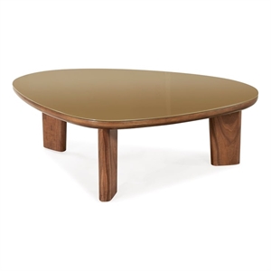 Pemberly Row Contemporary Walnut and Glass Triangular Coffee Table