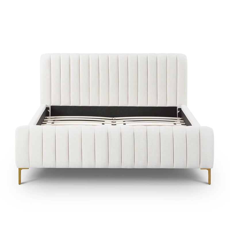 Pemberly Row Contemporary Accent Natural Upcycled Linen Queen Bed