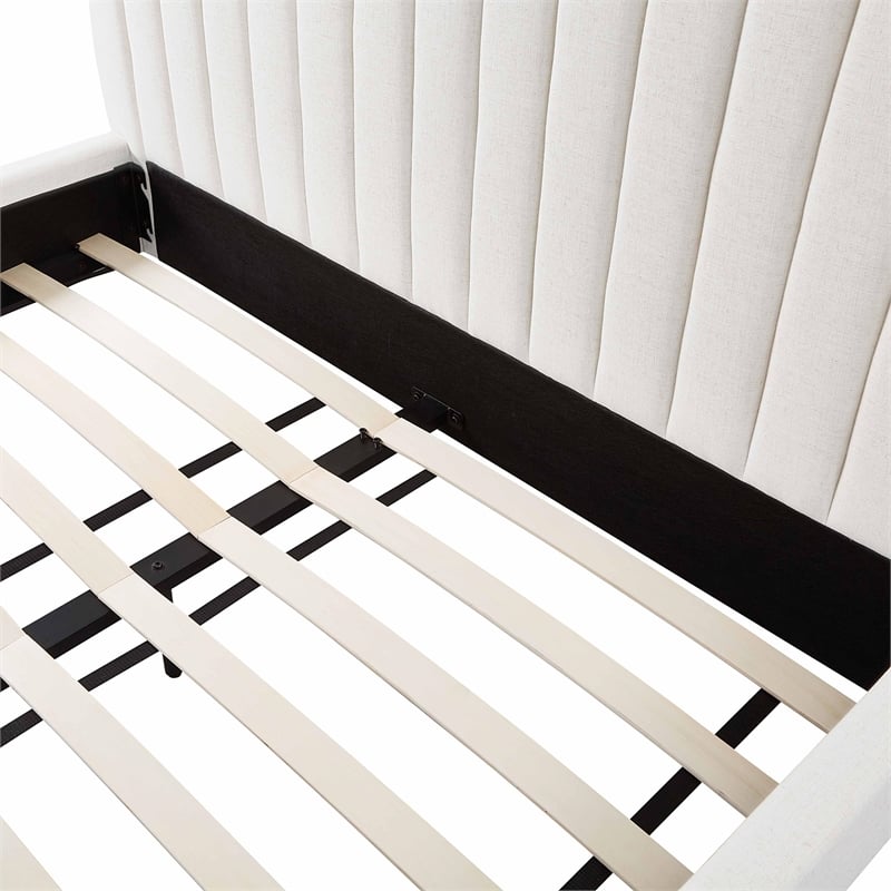 Pemberly Row Contemporary Accent Natural Upcycled Linen Queen Bed