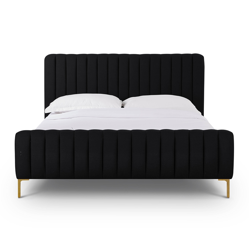 Pemberly Row Contemporary Accent Black Upcycled Linen Queen Bed